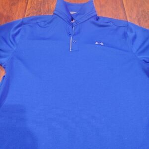 U A bright blue collared polo shirt
